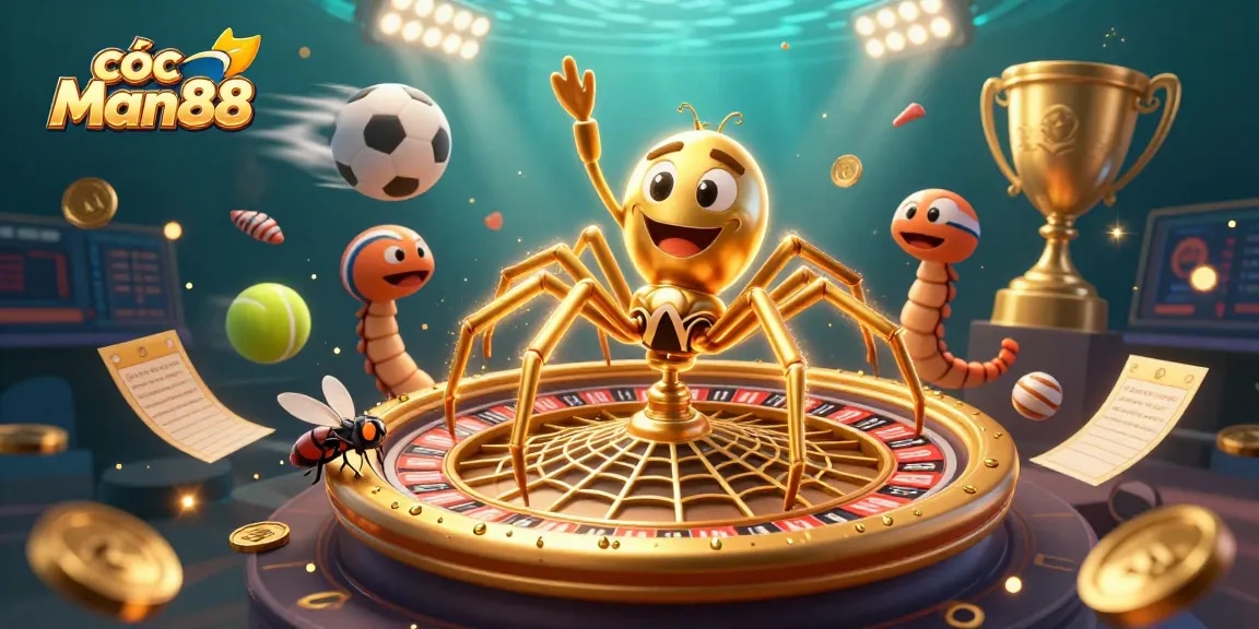 Cược Man88 as players engage in vibrant sports betting with iconic game elements in a dynamic 3D scene.
