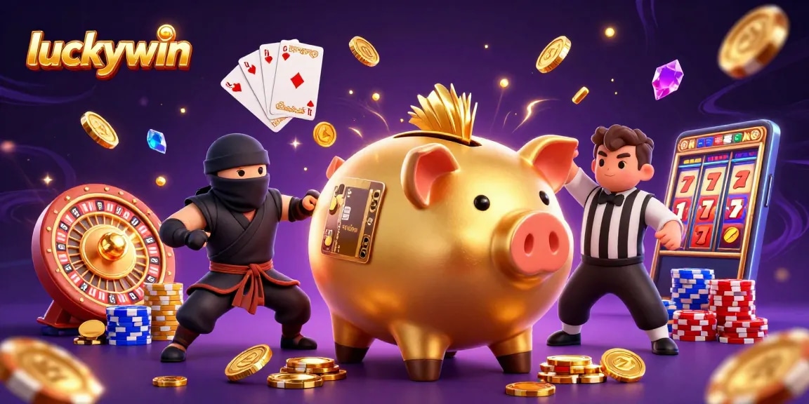 Spin and win with luckywin at this vibrant 3D casino scene with dynamic characters.