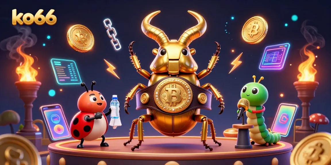 Engage with ko66's thrilling mix of golden champions and cryptocurrency elements in a vibrant gambling scene.