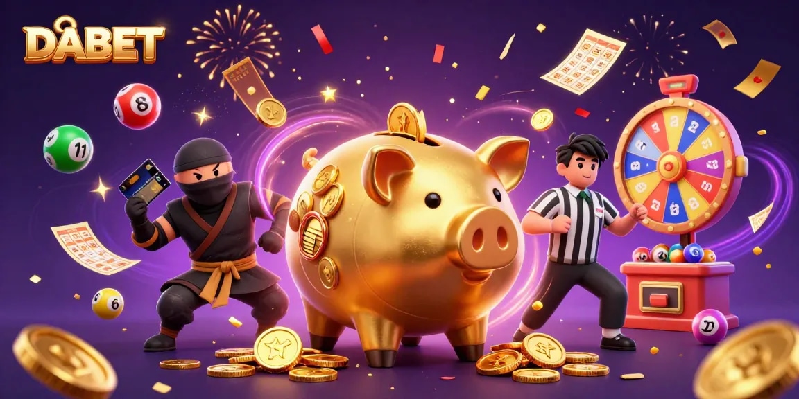 DABET offers an exciting casino experience, featuring vibrant cartoon-style characters amidst dynamic gaming elements.