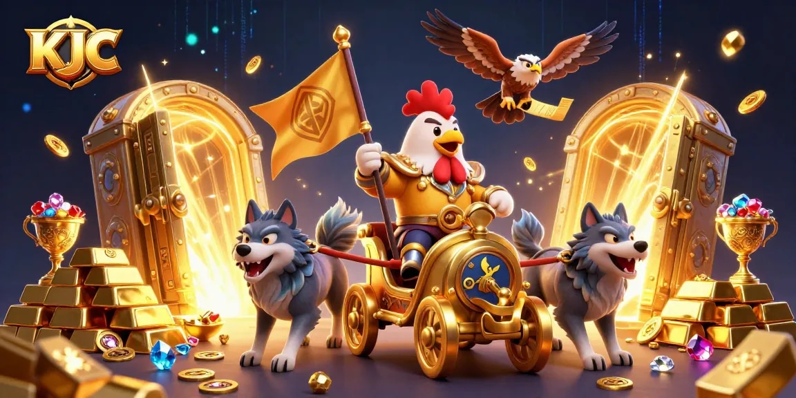 KJC roams a dynamic casino world with treasure vaults and gems, enhancing gameplay excitement.