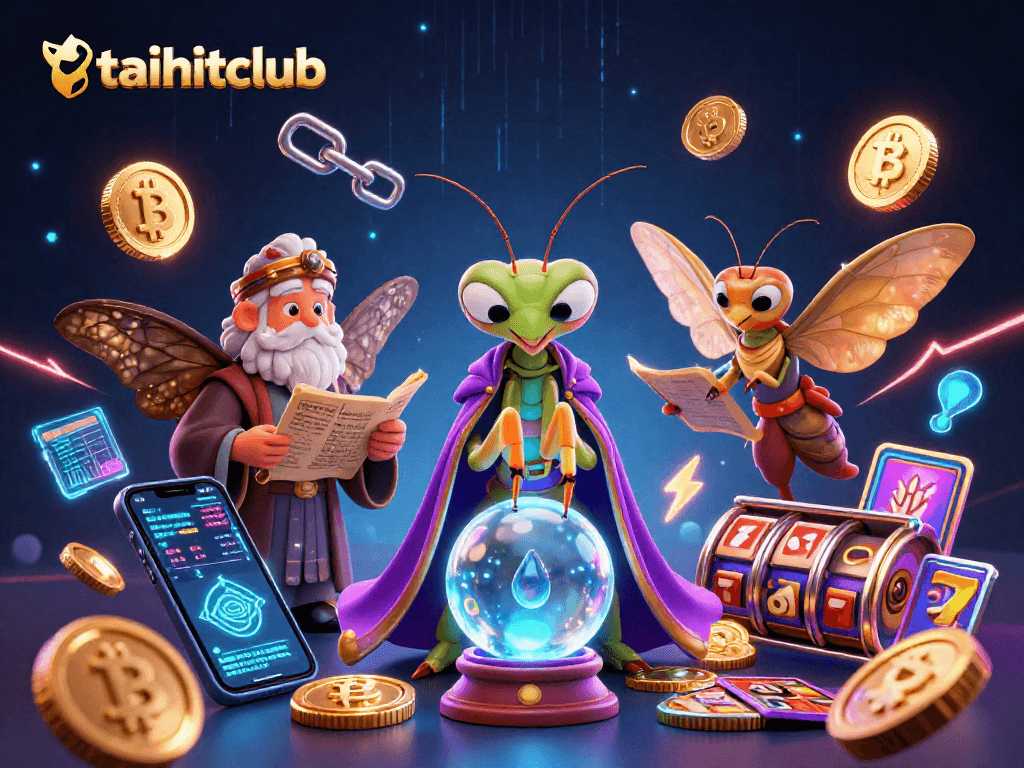 Spin to win at taihitclub with a vibrant 3D illustration showcasing a fortune teller predicting jackpot delights.