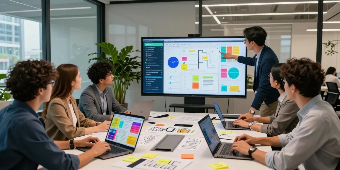 Team collaborating on digital transformation at https://88rk.org, showcasing high-tech tools and vibrant office atmosphere.
