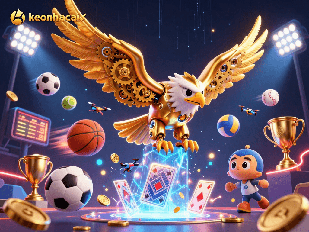 Experience thrilling sports action with keonhacai's golden eagle amidst dynamic betting elements.