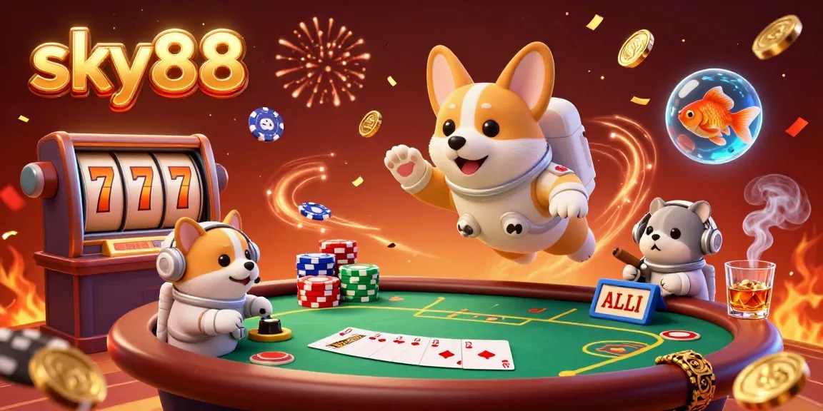 Experience thrilling gaming dynamics with Sky88 in a vibrant space-themed casino scene.