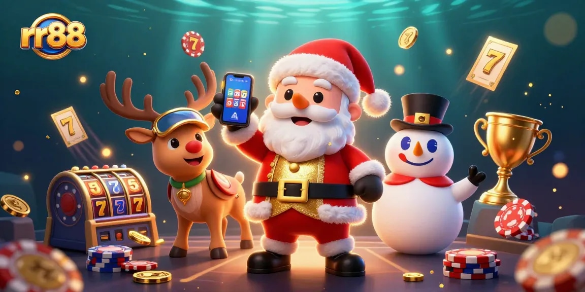 Experience thrilling jackpots at rr88 with Santa and his friends in this energetic casino scene.