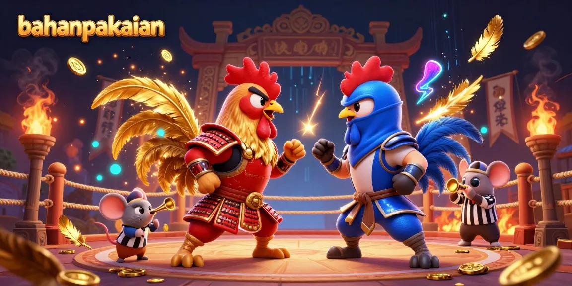 Experience thrilling battles in a vibrant bahanpakaian-themed casino arena with dynamic elements!