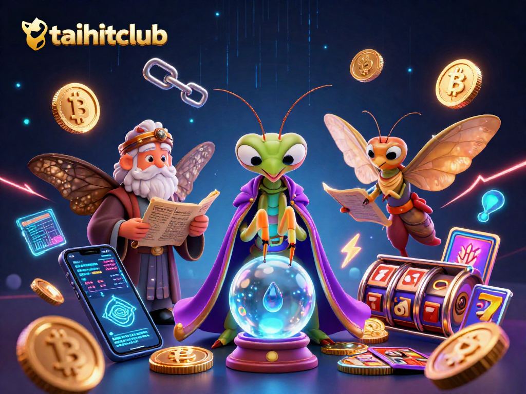 Spin to win at taihitclub with a vibrant 3D illustration showcasing a fortune teller predicting jackpot delights.
