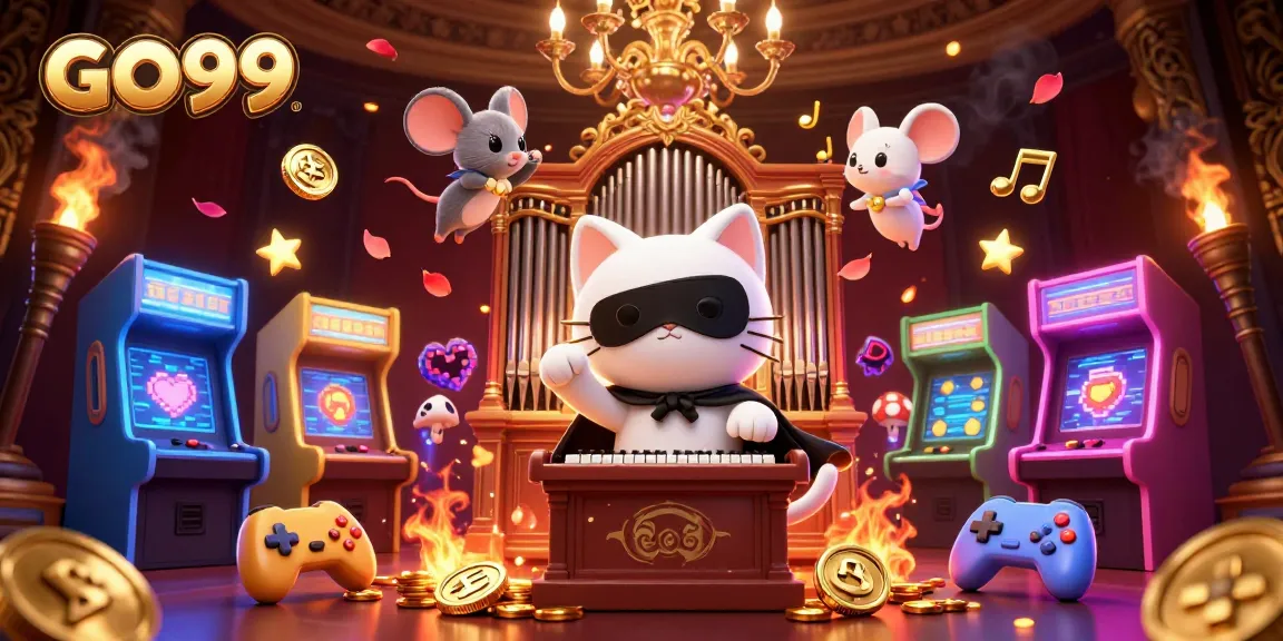 Experience GO99 gaming excitement with vibrant casino elements and joyful characters in a dynamic scene.