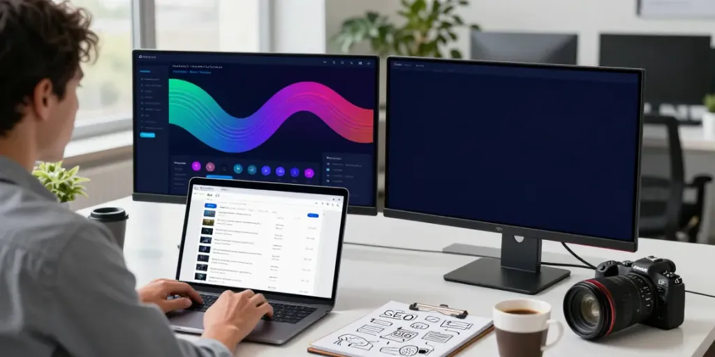 Professional analyzing instant indexing performance metrics in a modern digital marketing workspace.