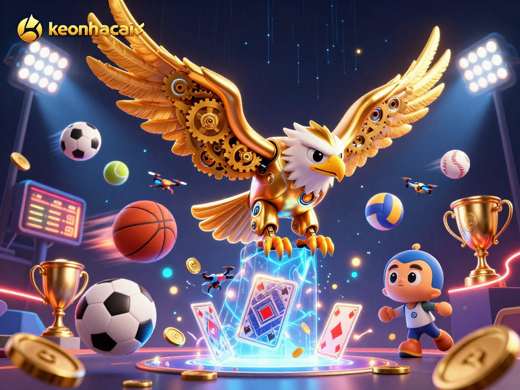 Experience thrilling sports action with keonhacai's golden eagle amidst dynamic betting elements.