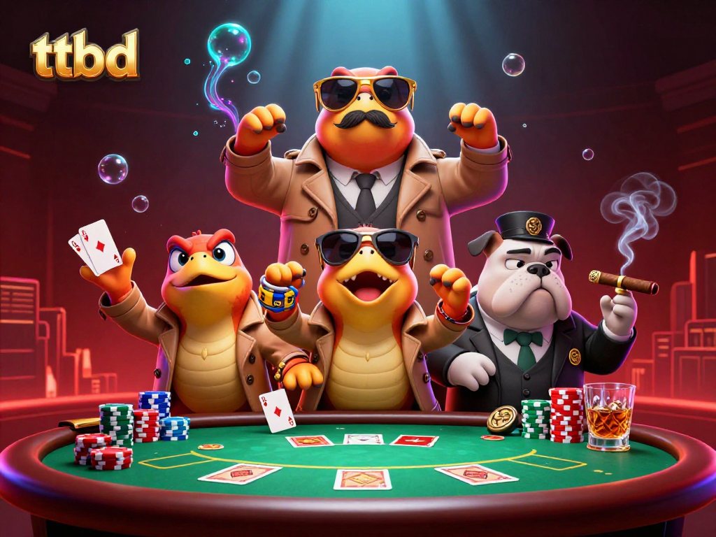 Experience thrilling poker games at ttbd with raptors in a trench coat entering a VIP casino.