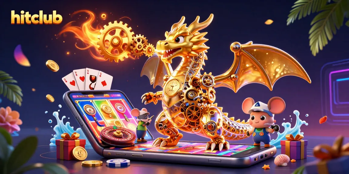 Engage in hitclub gaming with dynamic scenes of a golden dragon and exciting casino elements.