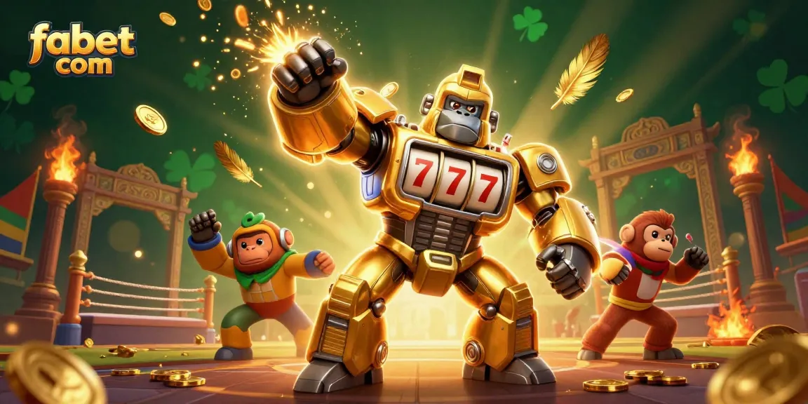 Engage with fabet com in a dynamic scene of a golden gorilla mech illustrating thrilling sports betting
