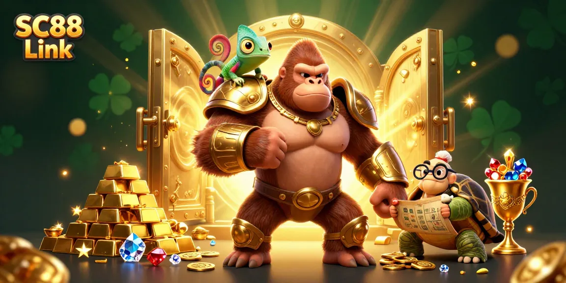 Engage with the SC88 Link as the gorilla king triumphs in a vibrant casino-themed world.