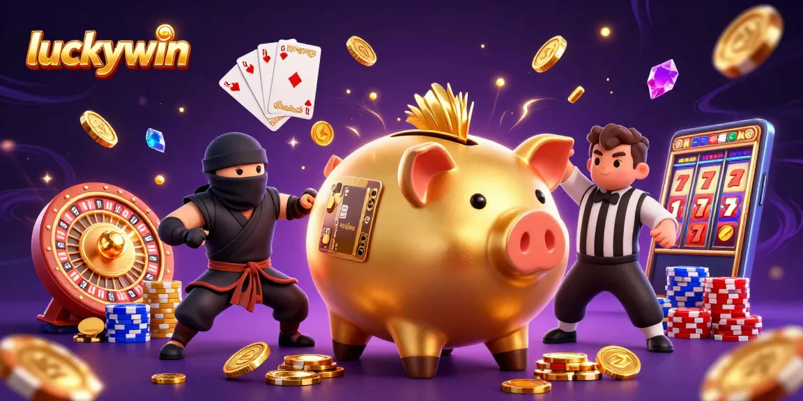 Spin and win with luckywin at this vibrant 3D casino scene with dynamic characters.