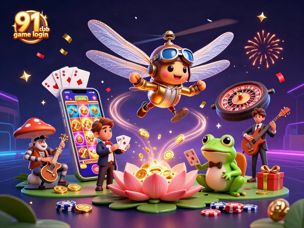 Experience seamless casino fun with 91 club game login, featuring colorful slot games and lively characters.