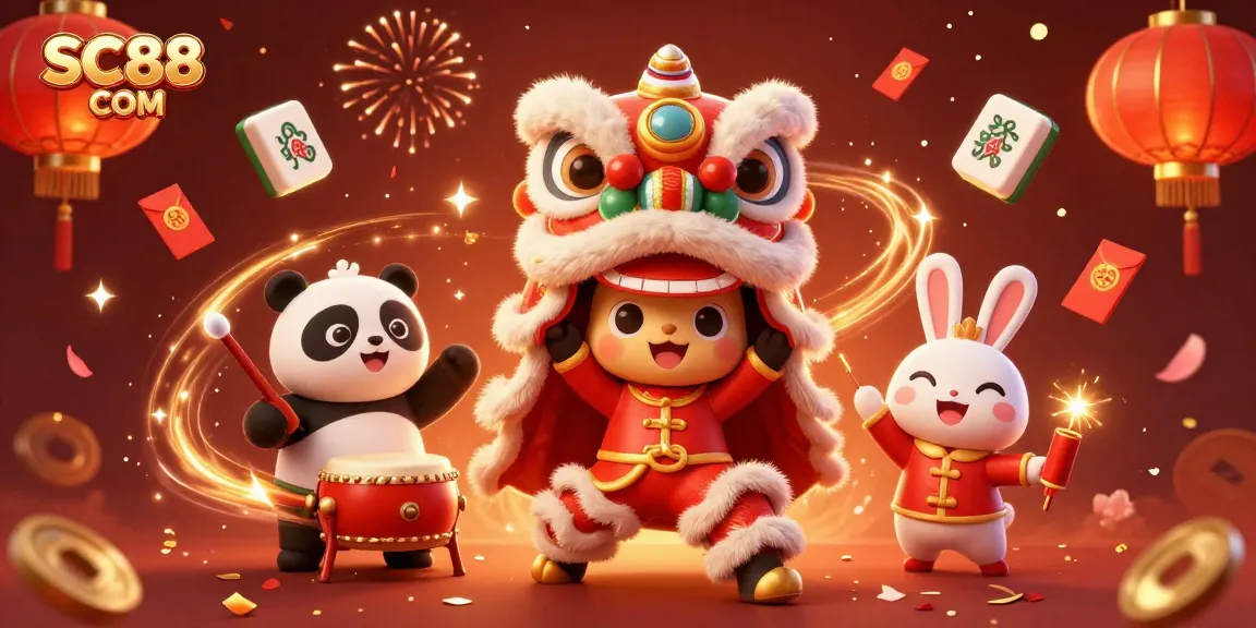 Experience thrilling gaming with SC88 COM, showcasing vibrant casino elements and characters celebrating together.