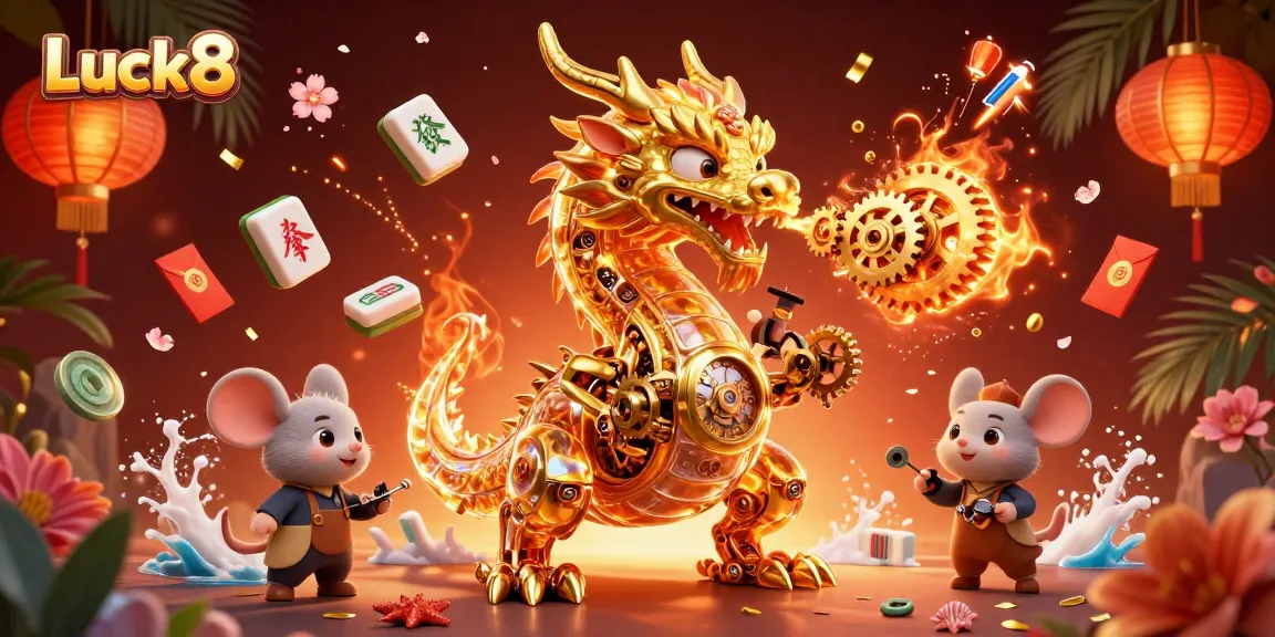 Experience Luck8 with a vibrant illustration of a golden dragon and gaming elements igniting excitement.