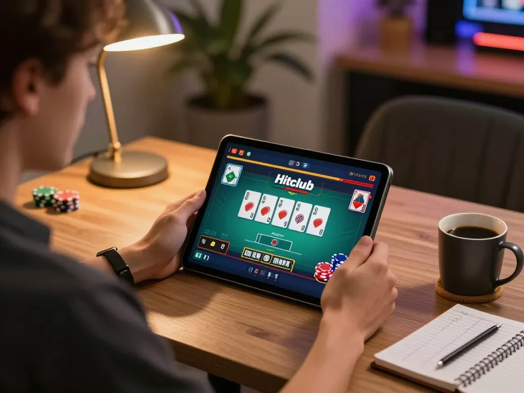 Engaging user playing Hitclub poker game on a tablet showcasing strategic betting.