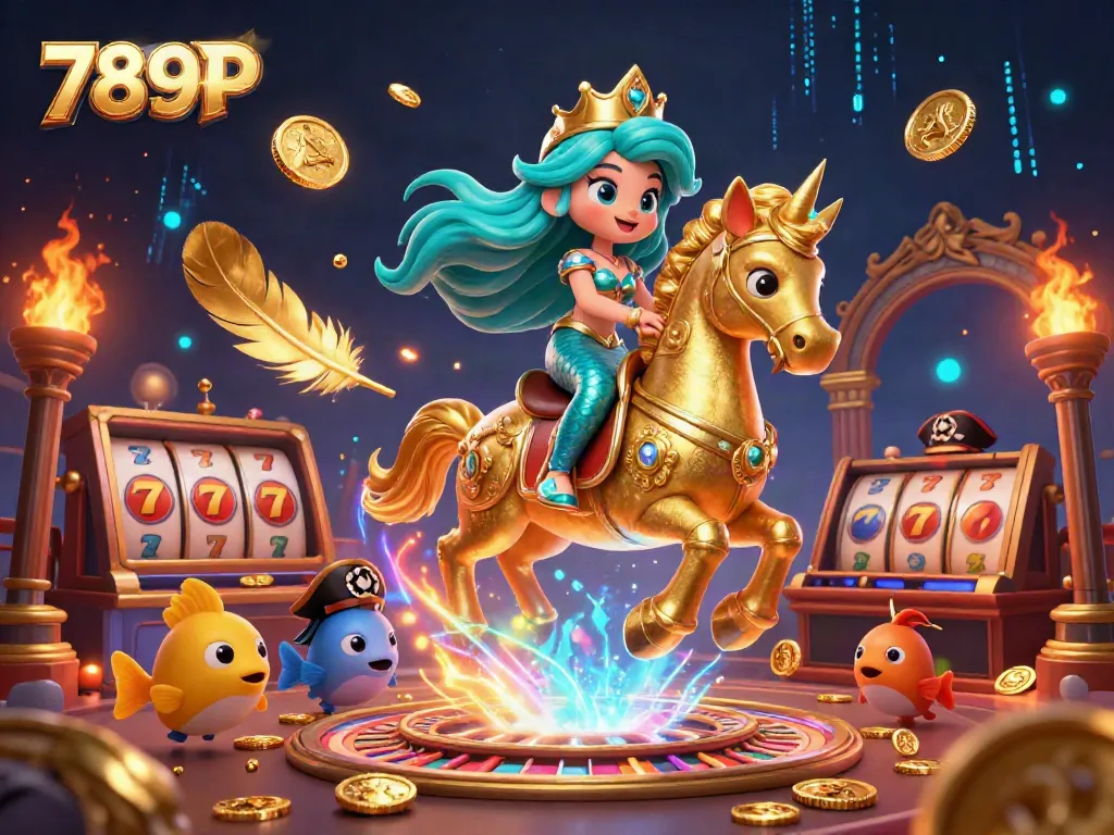 Experience the excitement of 789P with a vibrant mermaid princess, golden seahorse, and dynamic casino elements.