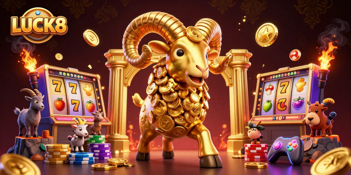 Experience the exhilarating action of LUCK8 with a golden ram charging through slot reels.