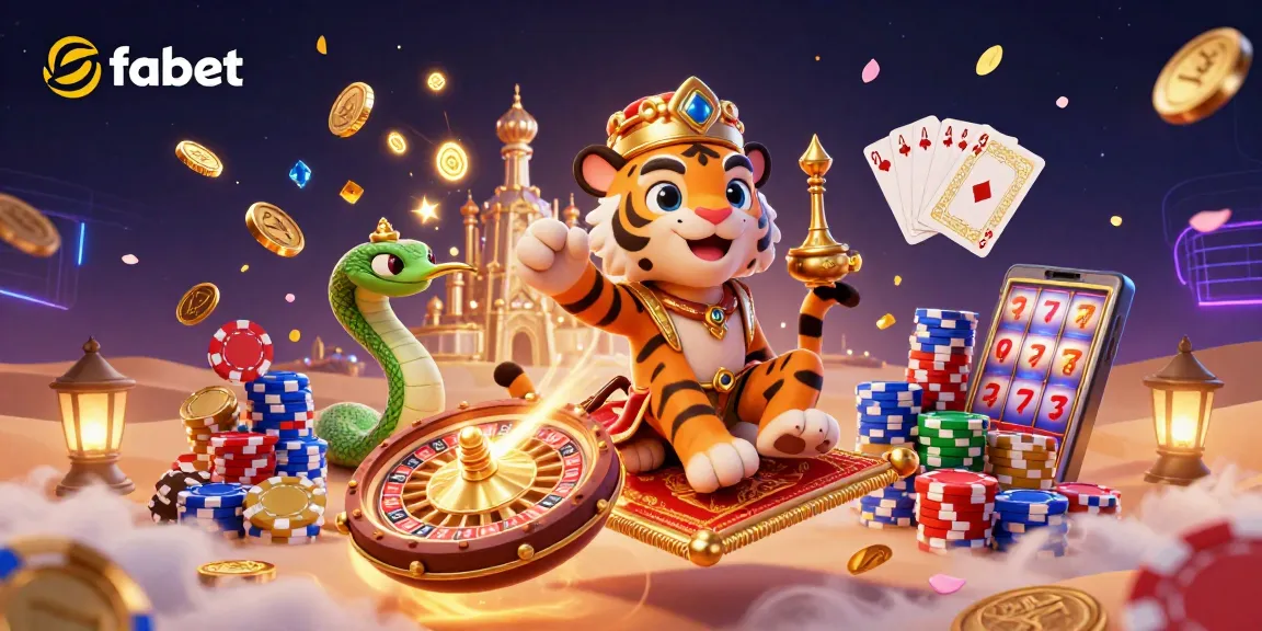 Experience winning excitement with fabet's animated casino scene featuring vibrant characters and rich decorations.