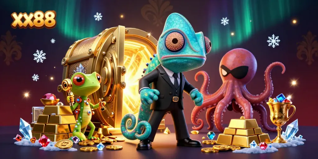 Experience the excitement of xx88 casino with vibrant character illustration showcasing thrilling game elements.