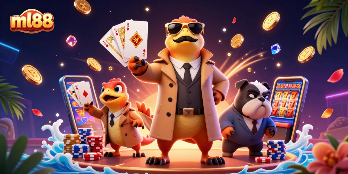 Experience excitement at ml88 casino with vibrant raptors, coins, and gaming action in a rich, dynamic scene.
