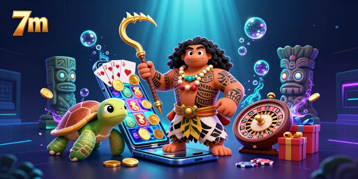 Experience the excitement of 7m with a vibrant 3D scene featuring a demigod and casino elements, perfect for online betting.