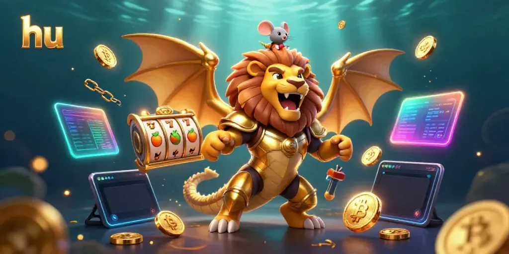 Engage in thrilling slot gaming at hu with a vibrant chimera and crypto elements.