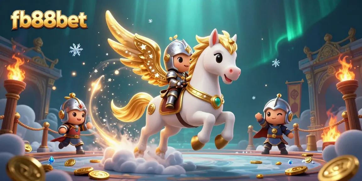 Engage in thrilling gameplay with fb88bet's dynamic 3D scene featuring a celestial horse and knight.
