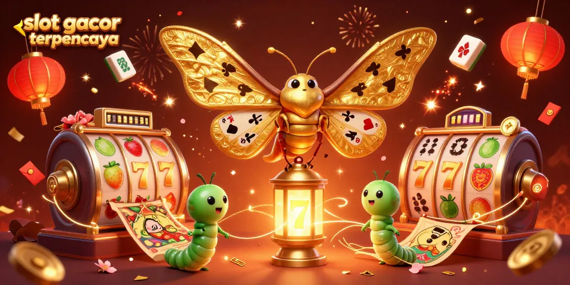 Win big with slot gacor terpercaya in a vibrant, festive casino scene with golden butterflies.