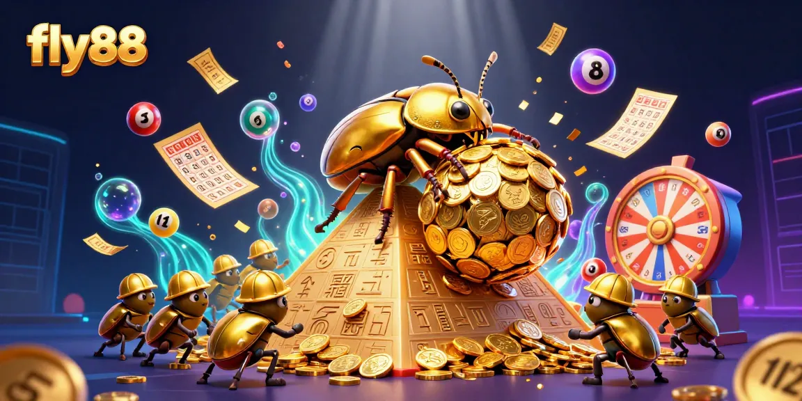 Experience the excitement of fly88 with colorful lottery elements and a dynamic casino scene.