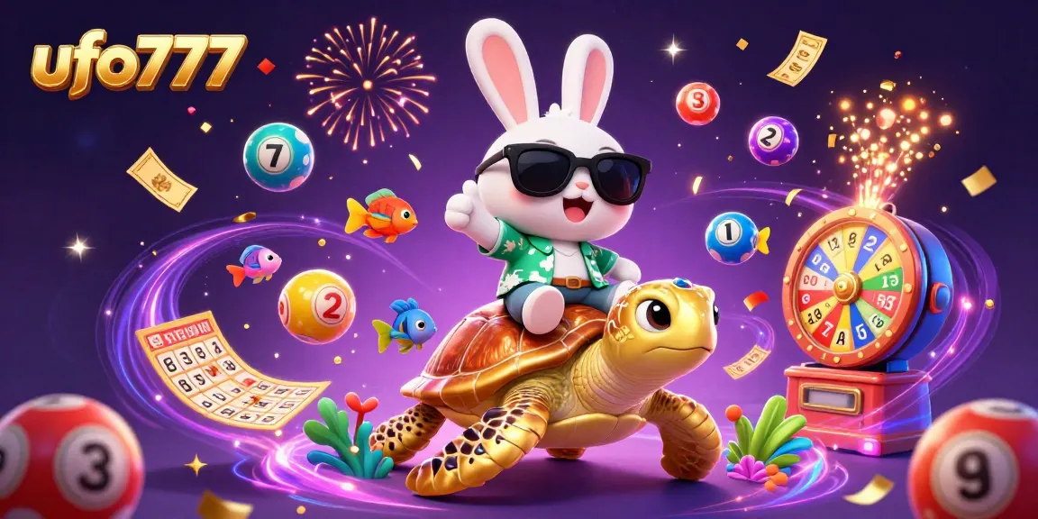 Join the thrilling adventure with ufo777 as the lucky rabbit celebrates winning in a vibrant casino scene.