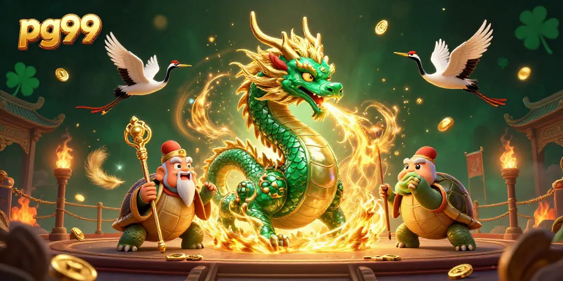 Engage in thrilling gameplay at pg99 with a majestic jade dragon and lucky characters illuminating the scene.