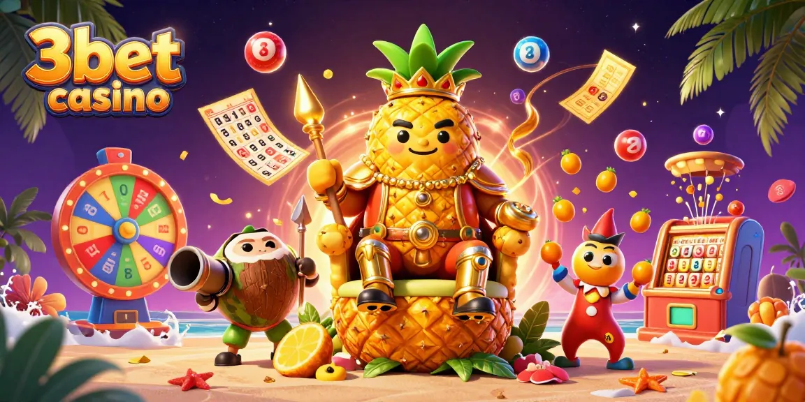 Experience fun at 3bet casino with vibrant characters amidst a dynamic casino scene.