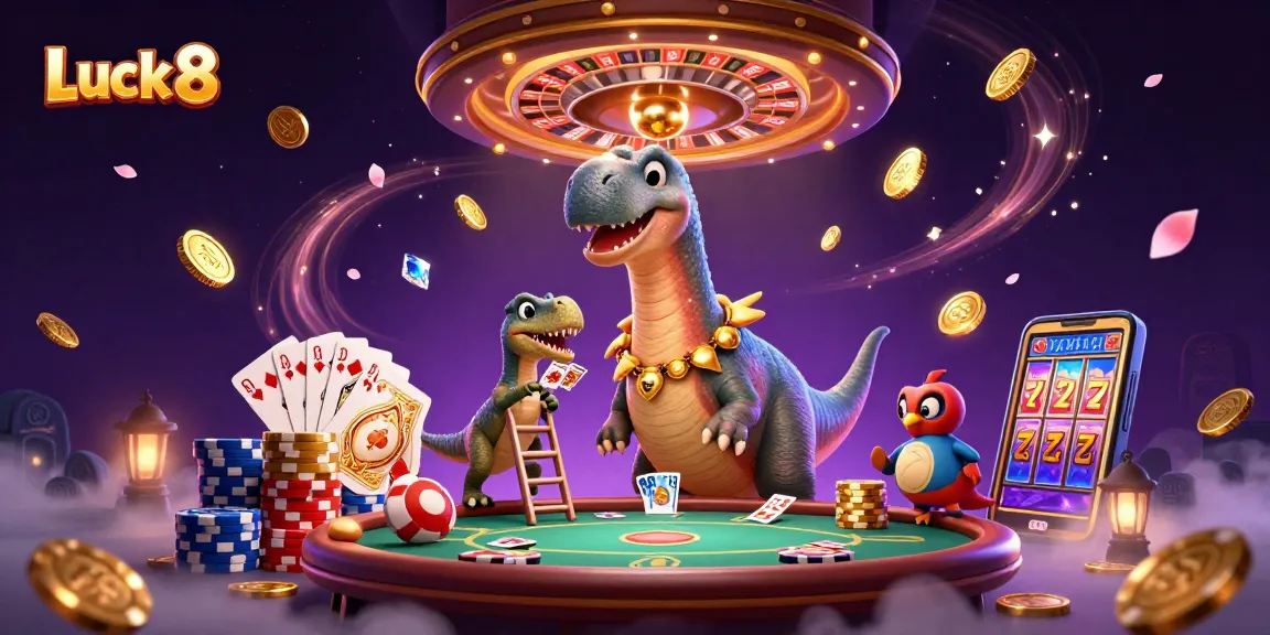 Experience thrilling moments at Luck 8 with a vibrant casino scene filled with fun characters and game elements.