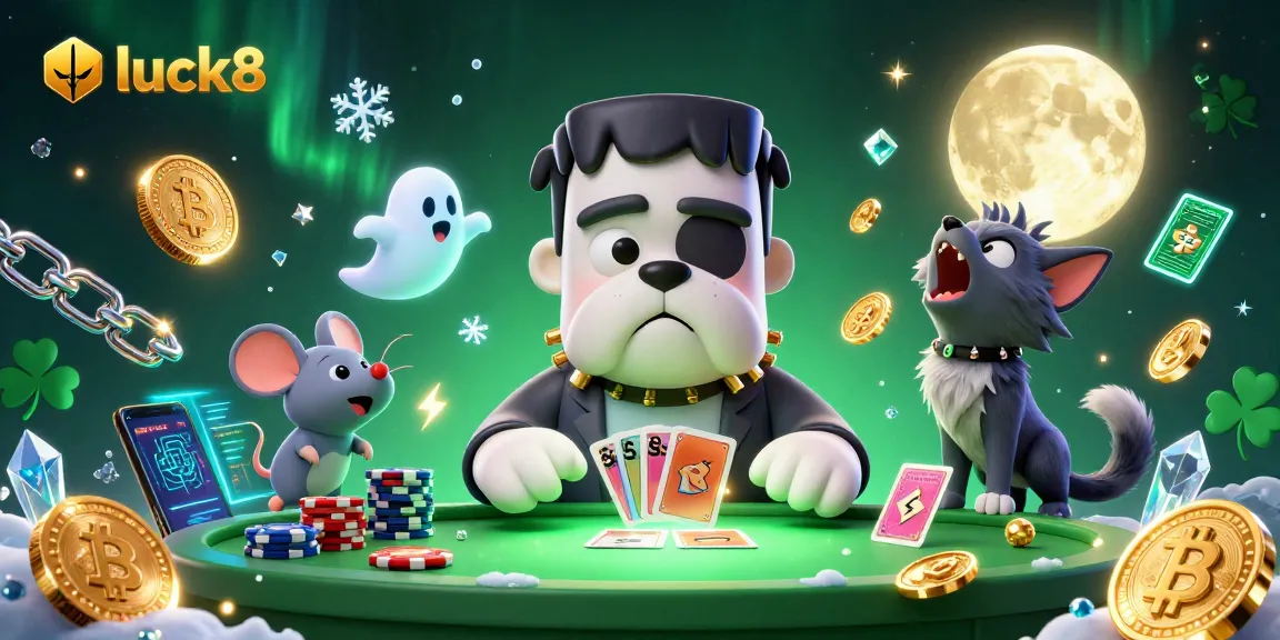 Engage with luck8's immersive casino experience featuring a unique 3D scene of quirky characters and vibrant elements.