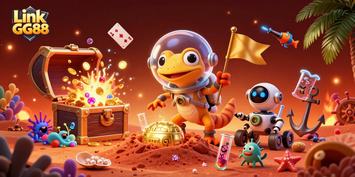 Experience the thrill of gaming with Link GG88's vibrant 3D casino adventure illustration.