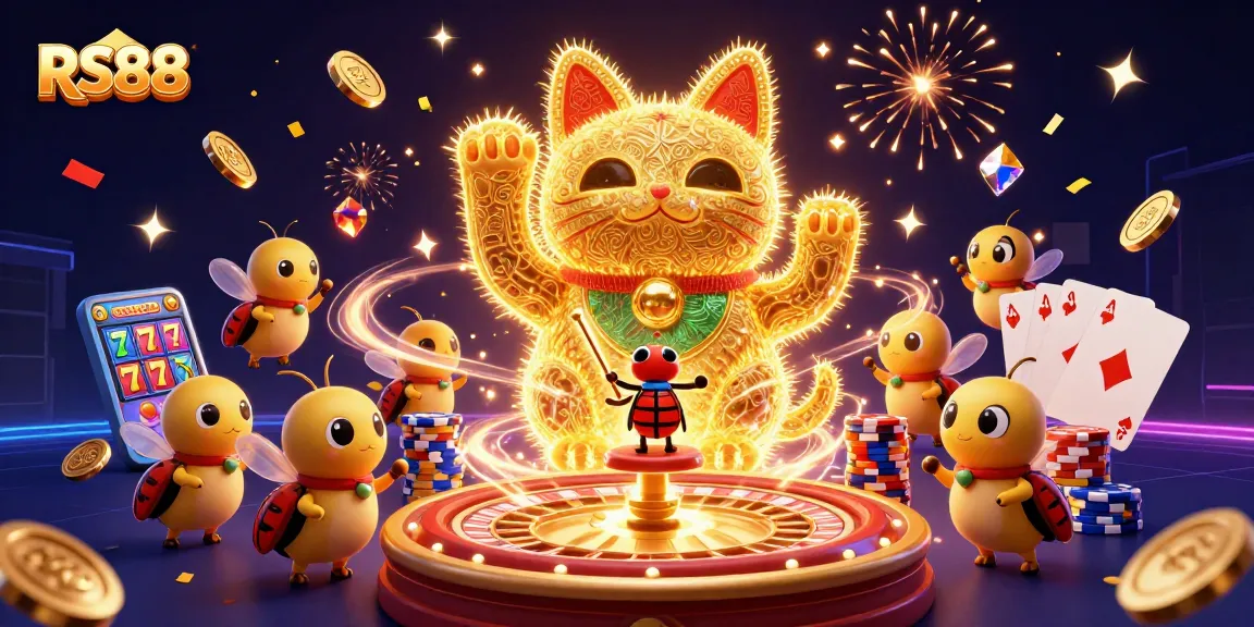 Experience thrilling gameplay at RS88 with a lucky cat and vibrant casino symbols.