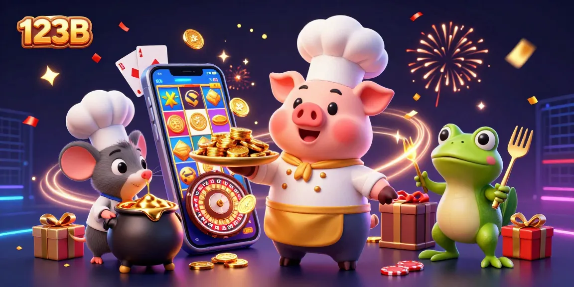 Engage in thrilling slot adventures with 123B, a vibrant casino scene featuring gold coins and exciting games.