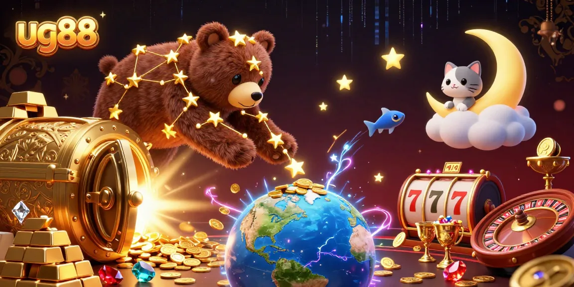 Engage with ug88 by collecting coins in a vibrant 3D casino illustration filled with treasure