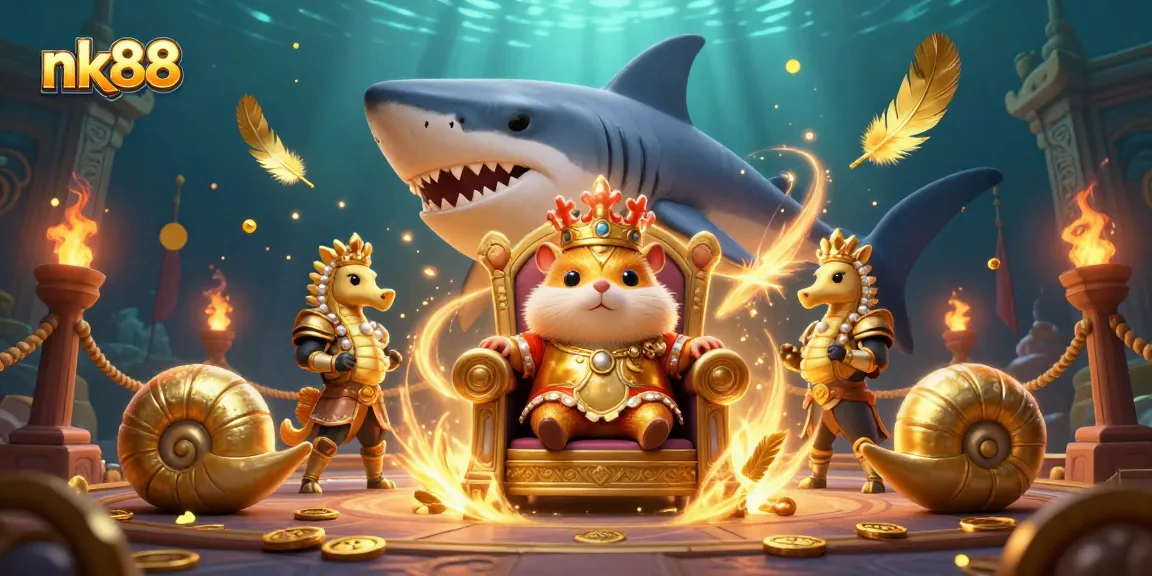 Join the action at nk88, where a fierce hamster king reigns in a grand underwater casino scene.