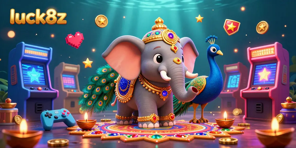 Experience the vibrant world of luck8z casino with colorful 3D characters and arcade elements in a dynamic illustration.
